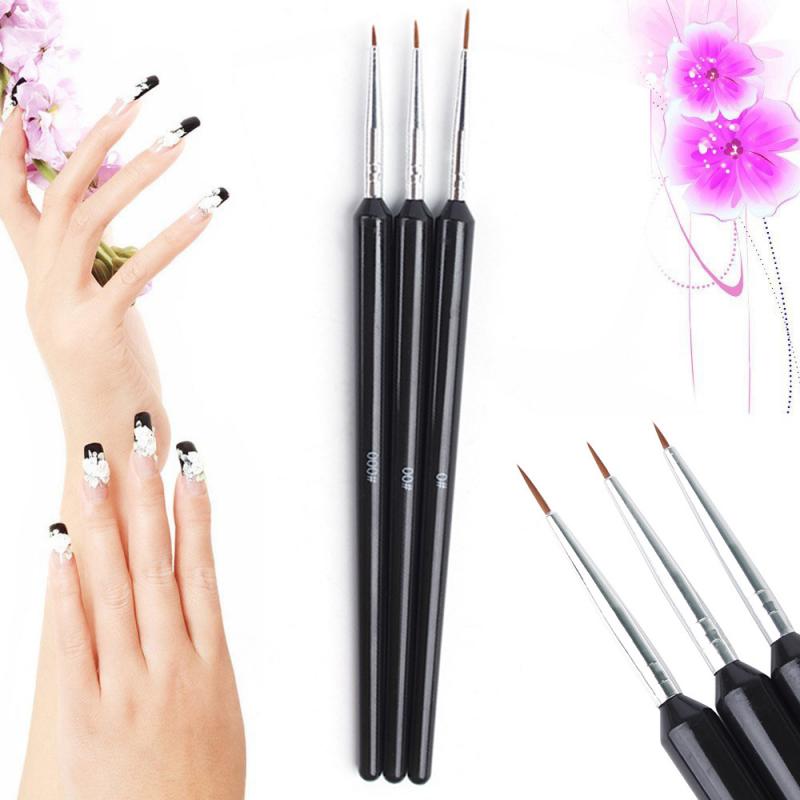 3 Pcs Diy Borstels Voor Modellering Voor Nagels Tekening Lijn Kristal Franse Zwarte Borstel Voor Manicure Gereedschap