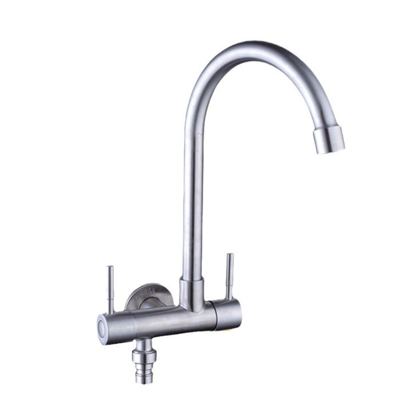 304 Stainless Steel Faucet One Into Two Out Multifunction Double-outlet Washing Machine Faucet Outdoor Garden Sink Faucet: WHITE