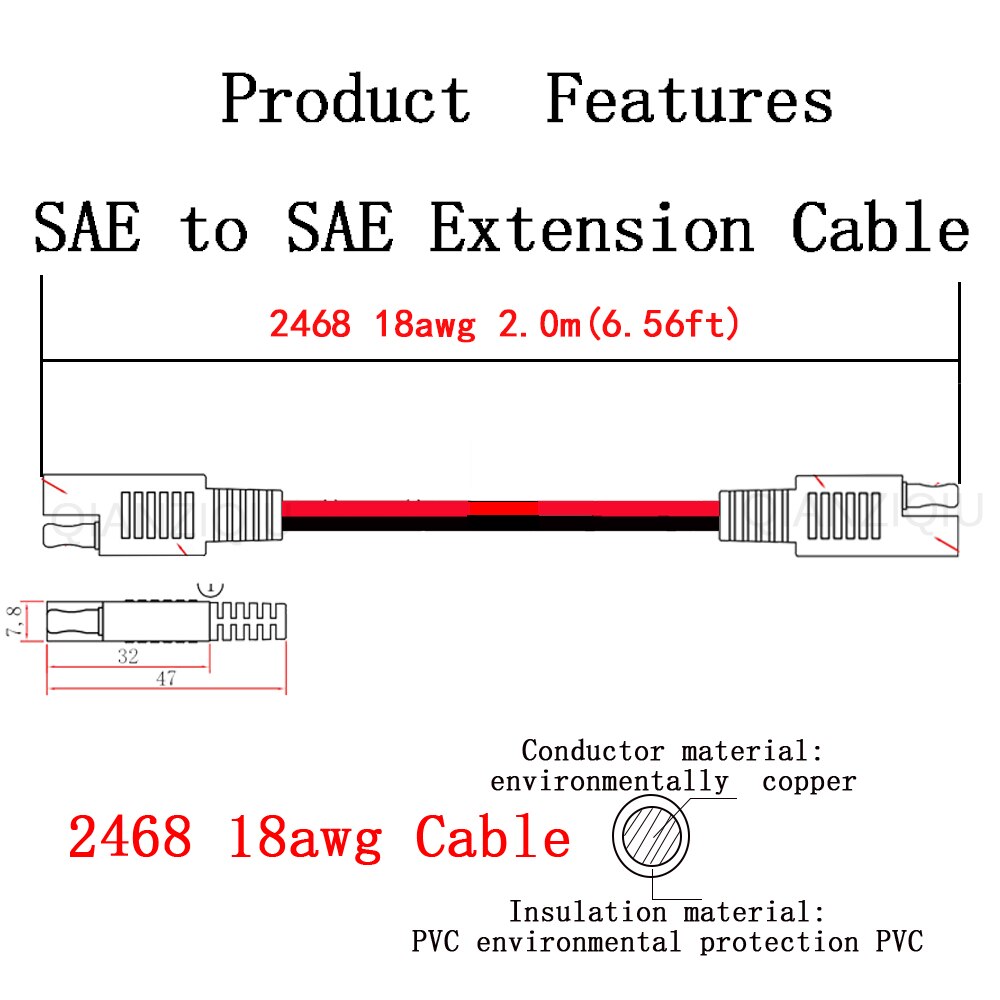 Sae to sae förlängningskabel snabbkoppling ledningsnät 18 awg sae kontakt 200cm/6.56ft