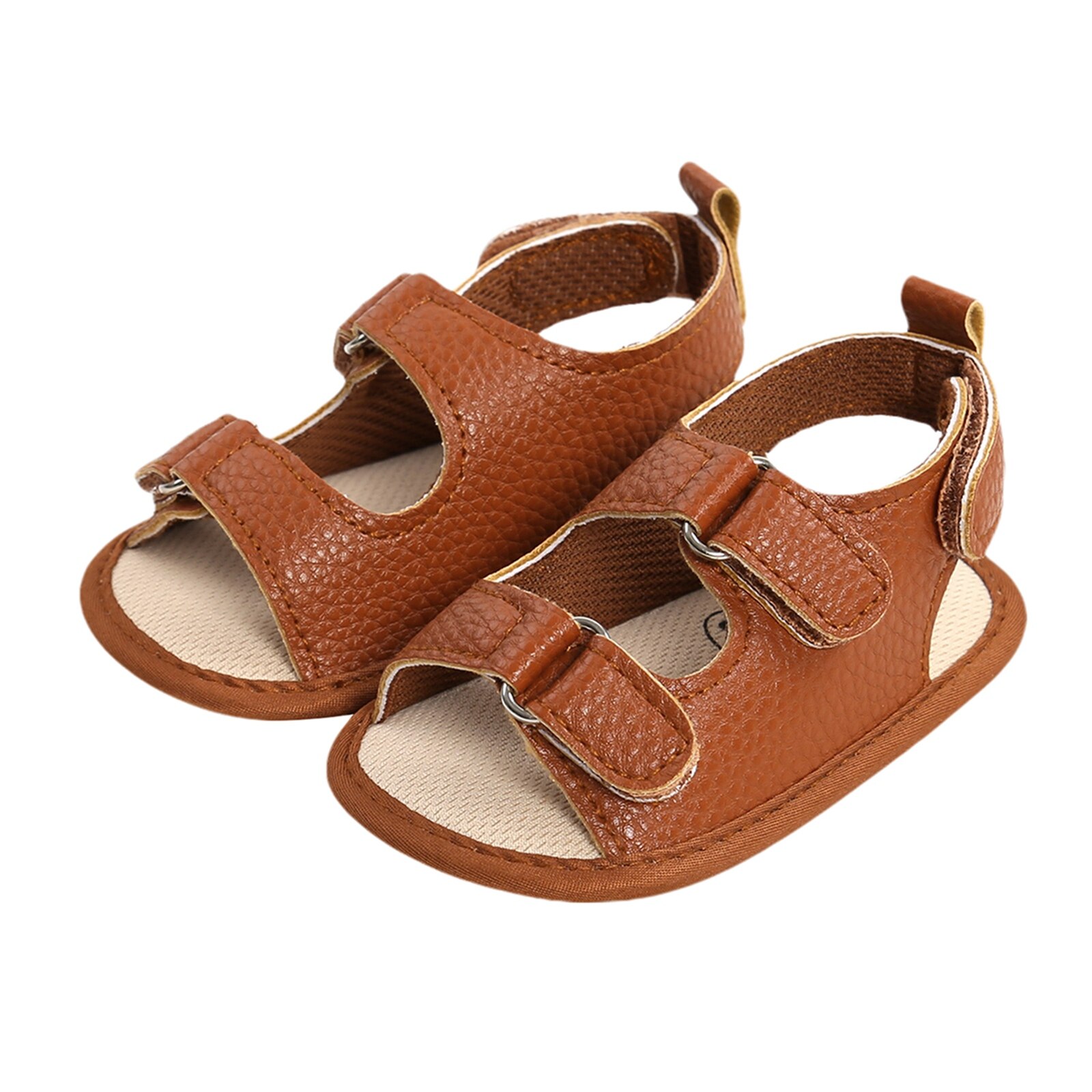 Sandales d'été en cuir pour bébés garçons et filles de 0 à 18 mois, chaussures à semelle antidérapante, couleur unie, première marche: Marron / 13-18 mois