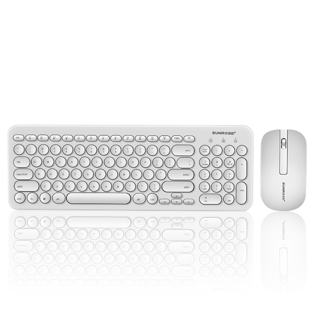 Ultra-Thin 2.4G Wireless Keyboard and Mouse Combo USB Cute Round Retro Mute Keyboard Mouse Set for Notebook Desktop Office Home: White