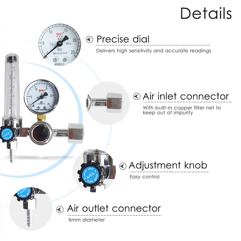 G5/8'' 0-25Mpa Argon Flow Meter Leakproof Gas Pressure Regulator Flowmeter Argon Pressure Regulating Valve Argon Regulator