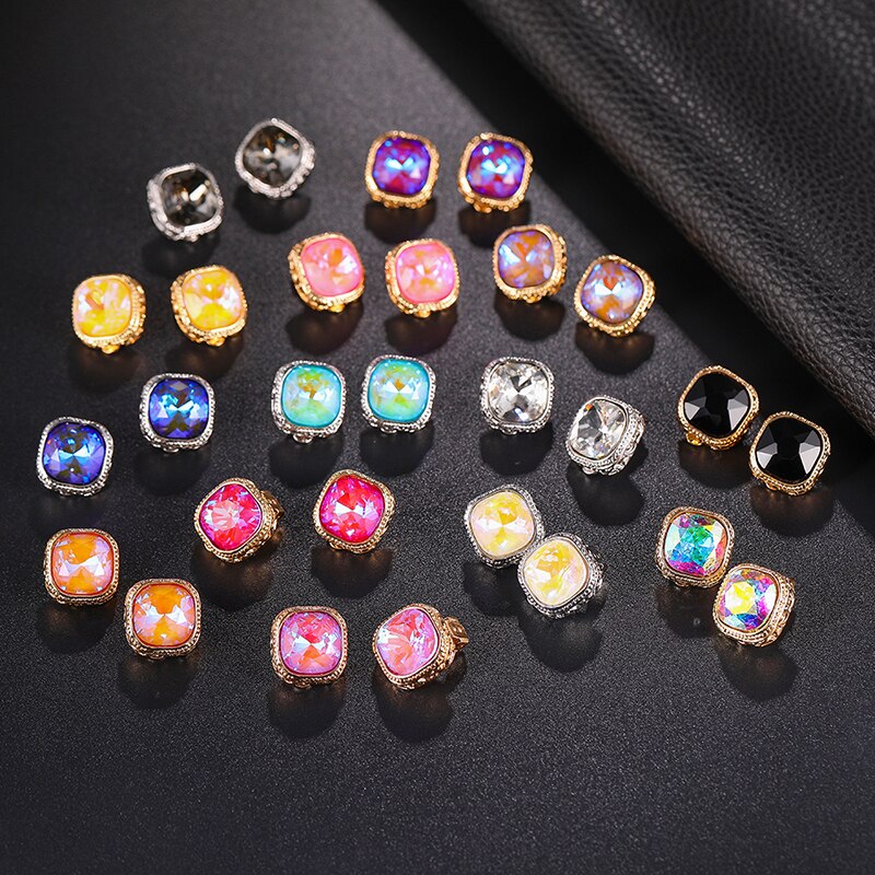 Luxe Vrouwelijke Kristal Strass Clip Op Oorbellen Eenvoudige Vierkante Goud Geen Doorstoken Oor Clips Voor Vrouwen Oorbellen Sieraden