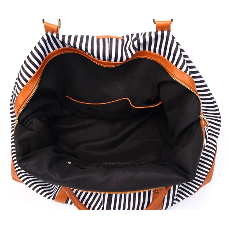 Bolso de viaje de retales a rayas para mujer, bolsa grande de viaje, fin de semana, para Fitness, XA731WB