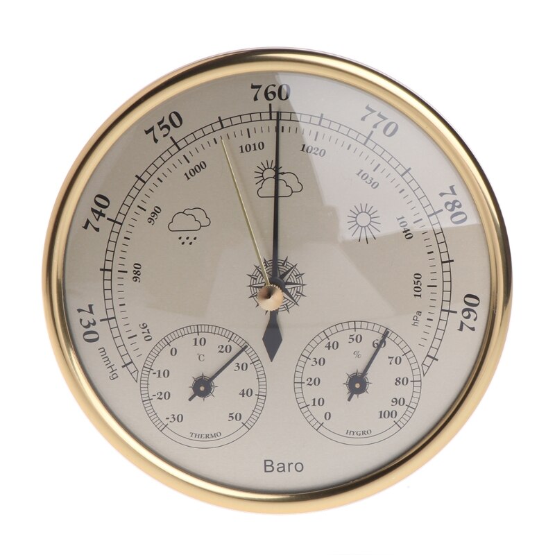 3 in 1 Barometers for the Home Indoor Outdoor Weather Station Traditional Dial Type Barometer with Thermometer Hygrometer Wall: Gold