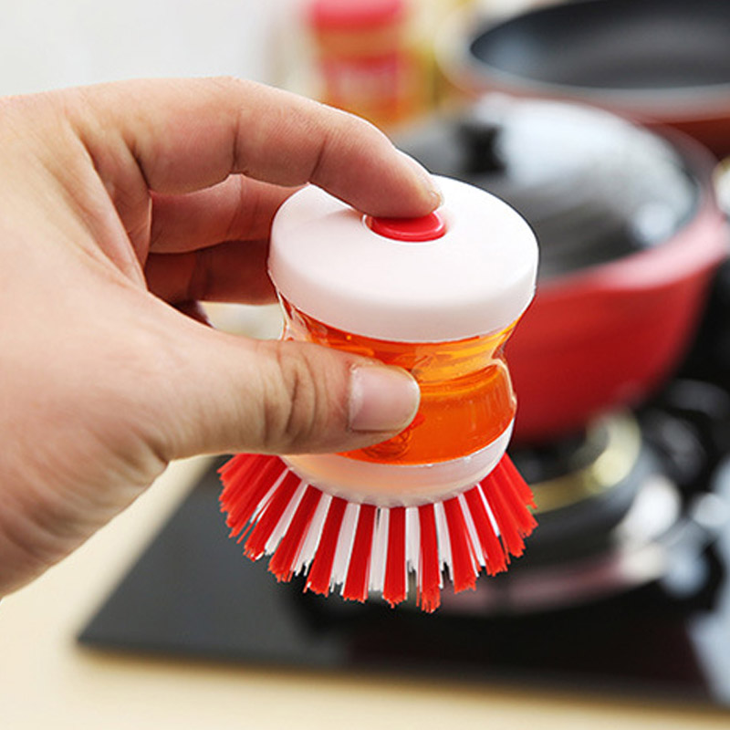 Hydraulic Add Liquid Soap Dispenser Washing Brush Pot Dish Bowl Sink Cleaning Brushes Scrubber Hand Kitchen Tools Random Color
