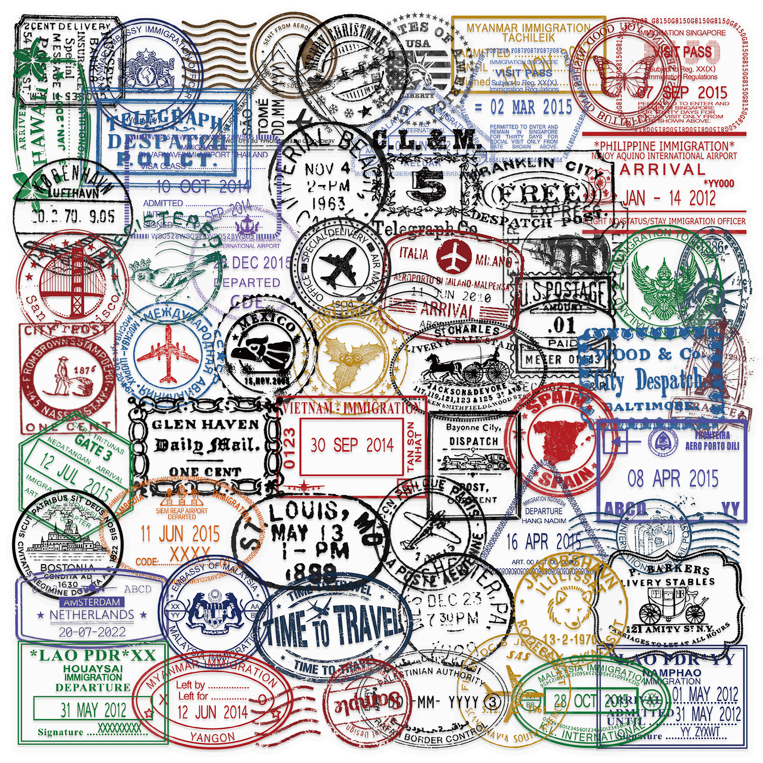 60Pcs Transparent stamp Stickers Fresh Stamp Pet Decals For Phone Laptop Suitcase Notebook Skateboard Waterproof Stickers: Default Title