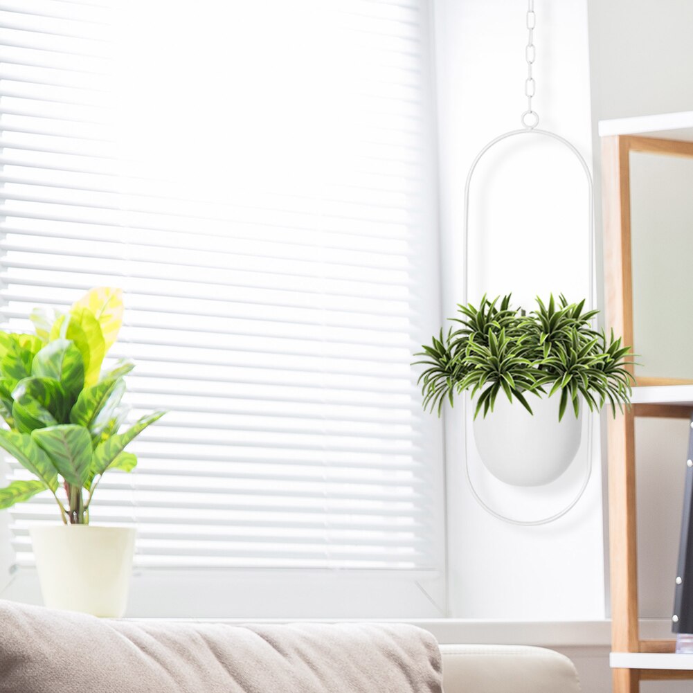 Nordic Style Hanging Metal Iron Plant Flower Pots Garden Balcony Succulent Chain Hanger Swinging Flower Basket Decorative Holder