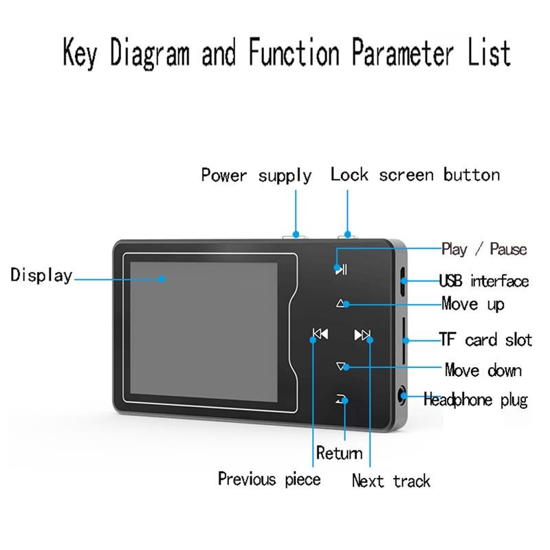 MP4 Player Bluetooth 4,2 mit Lautsprecher 16GB 2,4 Zoll HD Big Farbe Bildschirm HIFI Verlustfreie Sound Musik-Player, unterstützung SD bis zu 128GB