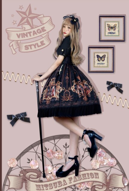 Conjunto de dos piezas de lolita, top y falda gótica punk oscura, estilo palacio gótico, dulce princesa lolita, chica kawaii, estilo uniforme gótico lolita jk
