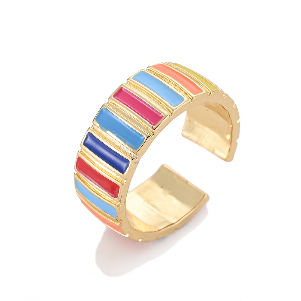 Rainbow Enamel Druipend Olie Ster Hart Ringen Voor Vrouwen Koper Goud Kleur Zirconia Punk Ringen Trendy Sieraden Verstelbare: 9