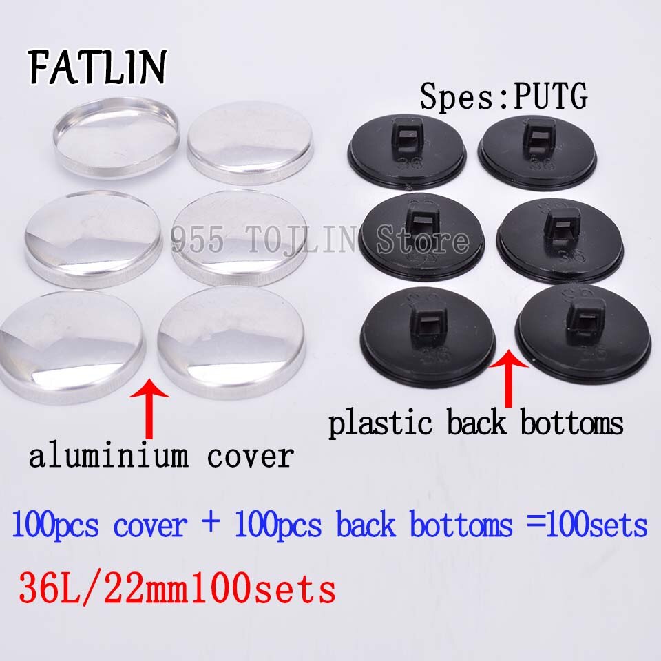 100 set 36l aluminiumklädda tygknappar handgjorda handgjorda metallformar brödform runt tyg fatlin: 36 l 100 set knappar c
