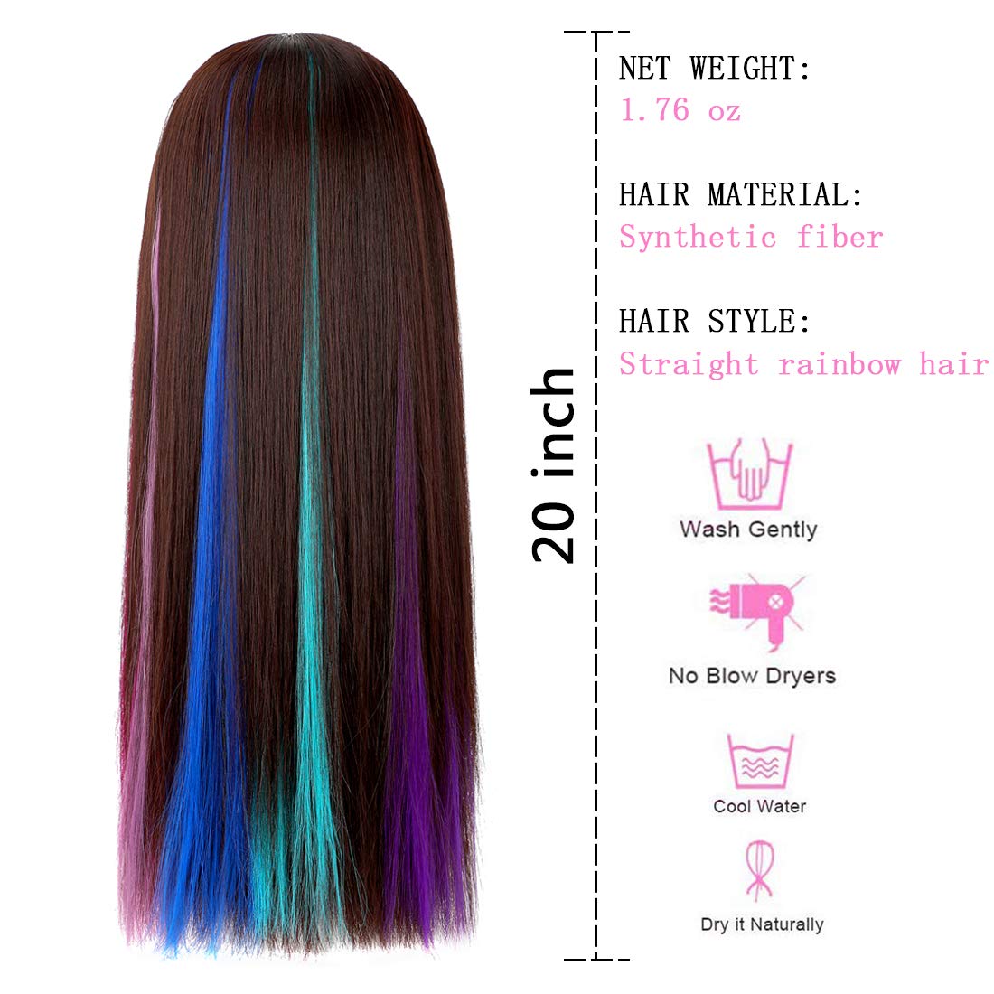 XBwig-extensiones de cabello sintético para mujer, Clip puro en tiras de una pieza, 12 ",