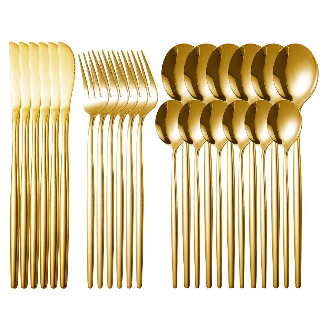 24Pcs Platinum Gold Kitchen Tableware Set Cutlery Set Stainless Steel Dinnerware Set Gold Knife Fork Spoon Dinner Set Dishwashe: 24pcs-gold