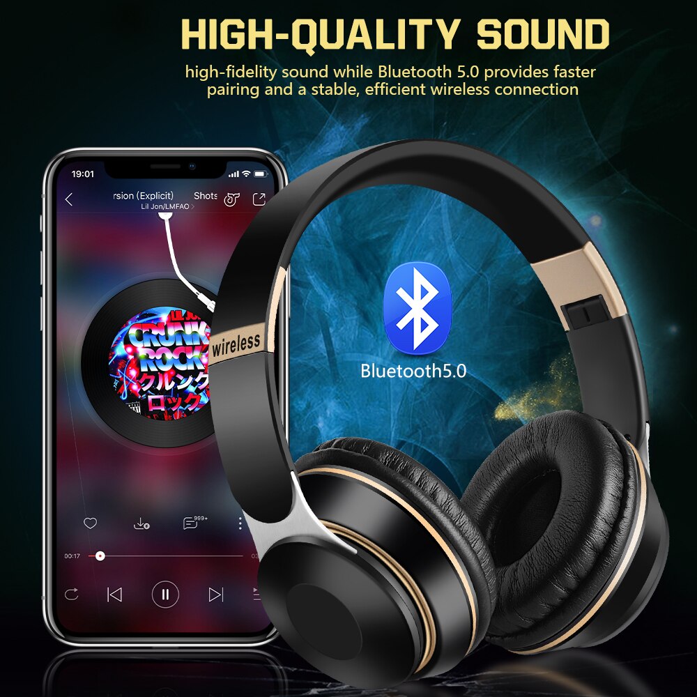 HIKIKO Bluetooth Headphones - Wireless Stereo Bass with Mic, TF Card Support, 40mm Drivers, Active Noise Cancelling