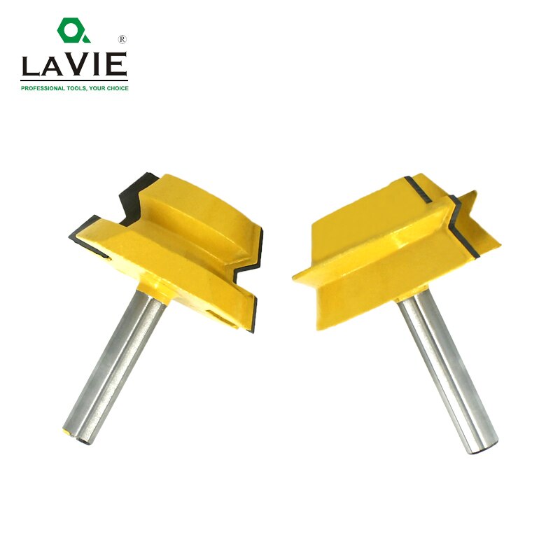 LAVIE 2 stuks 8mm Schacht Lock Mijter Tenon Router Bits 22.5 Graden Lijm Joinery Frees Set voor Hout houtwerk Cutter MC02065