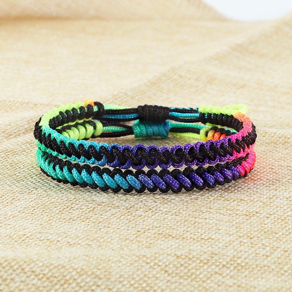 Pulsera de cuerda de color negro y marrón para hombre y mujer, pulsera trenzada de cadena ajustable tejida, accesorios hechos a mano, joyería al por mayor, de la suerte