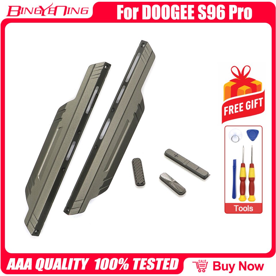 Huser en frontskal midterside plastikramme etuier mellemkasse + strømstyrke sos knap reparationsdele til doogee  s96 pro: Sidebar x-knap