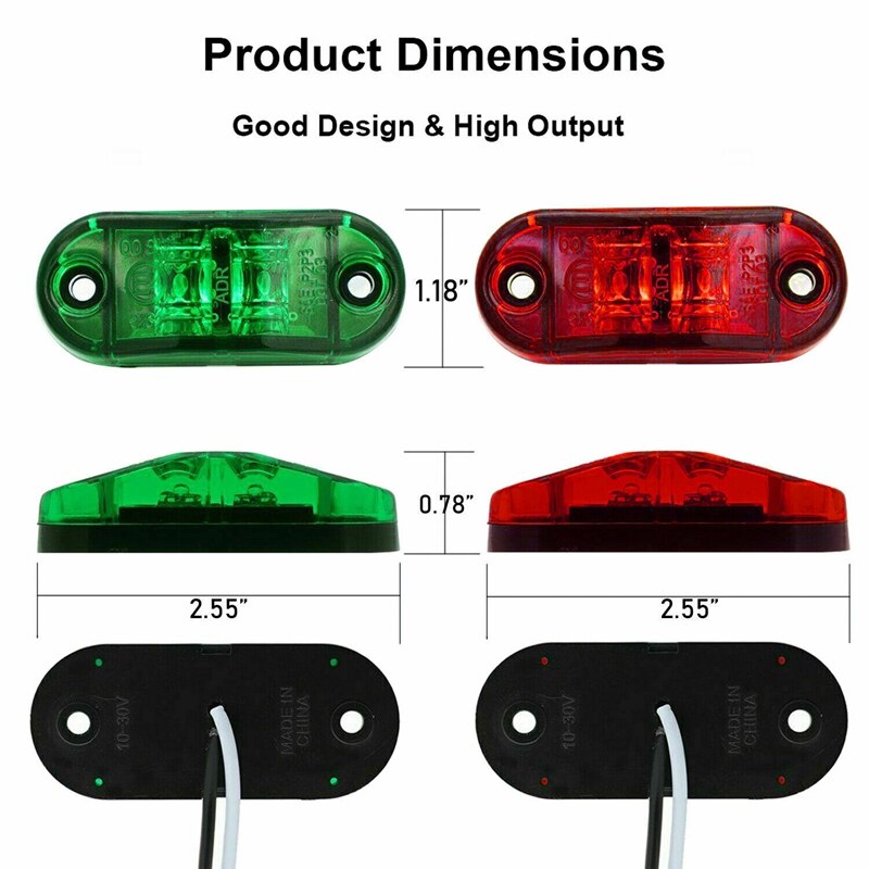 4 x 2 LED Red/Green Marine Boat Navigation Lights 10-30V Boats Running Light Truck Van Side Light