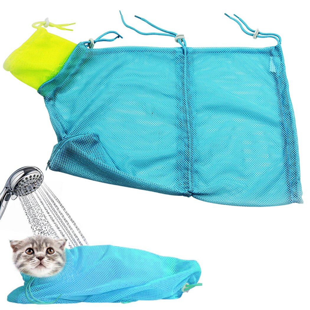 Cat Grooming Bag Cleaning Bathing Restraint Shower Nail Cutting Medicine Cat Pet Washing Products Special Multifunctional Suit: Blue