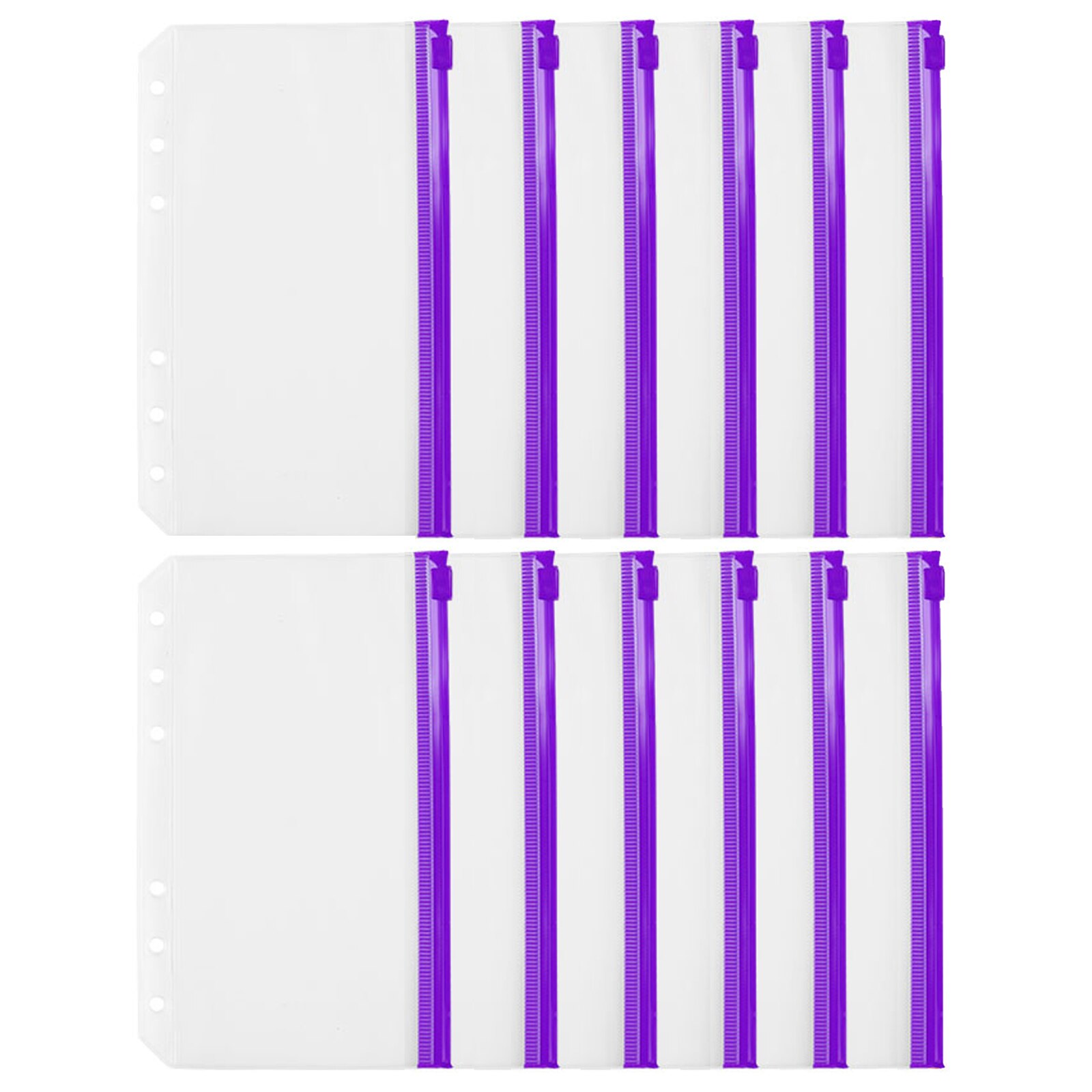 Binder File Holder Storage Zipper Folders A6 12pcs Transparent Loose Leaf Pouch Document Filing Bags Office Student Supplies: Purple