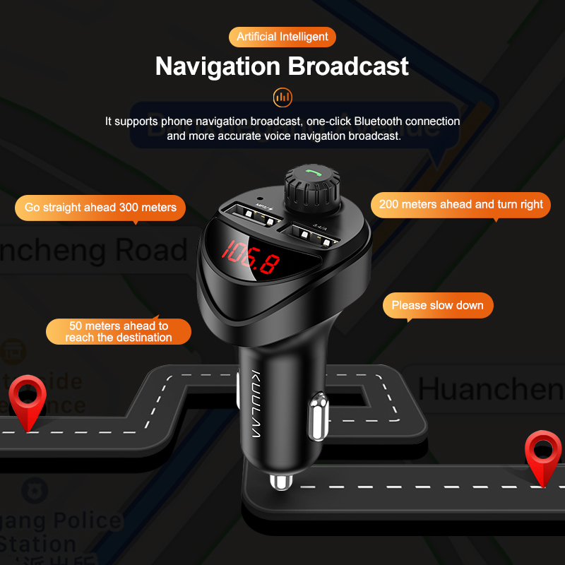 KUULAA Car Charger FM Transmitter Bluetooth Car Audio MP3 Player TF Card Car Kit 3.4A Dual USB Car Phone Charger For Xiaomi Mi