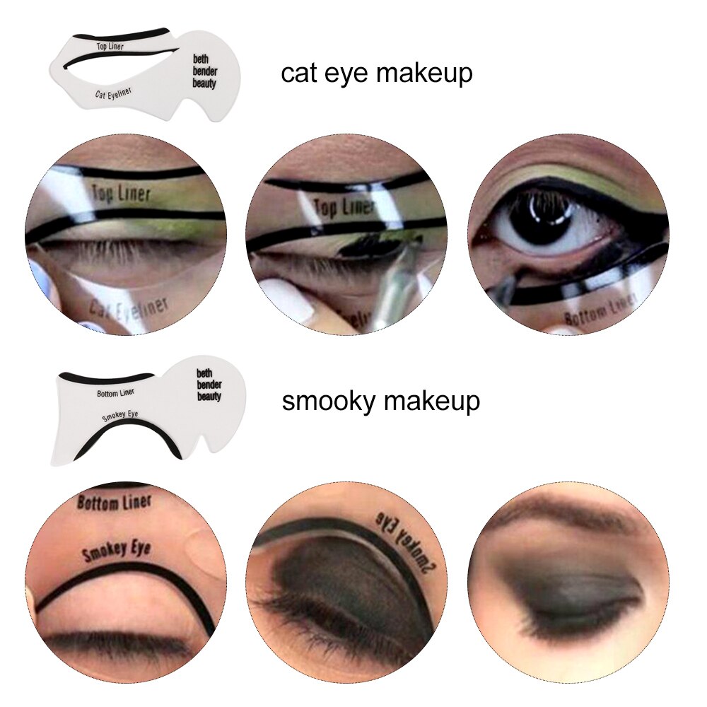 2 stk eyeliner stencil kat klistermærke skabelon modeller kort diy øje fisk hale dobbeltvinget liner forme makeup værktøjer