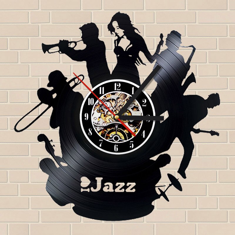 Jazz Black Vinyl Record Hanging Wall Clock Hollow CD Record Wall Clock Antique Hanging LED Clock Home Decor Handmade