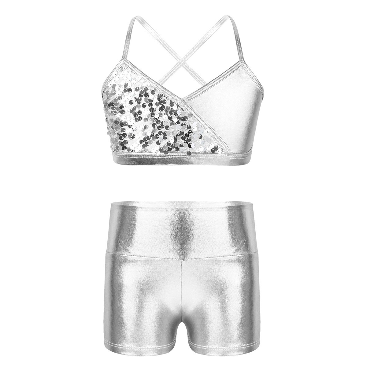 Cheerleader Costume Kids Girls Ballet Dancewear School Stage Performance Dance Competition Costume Outfit Jazz Dance Clothes: Silver / 10