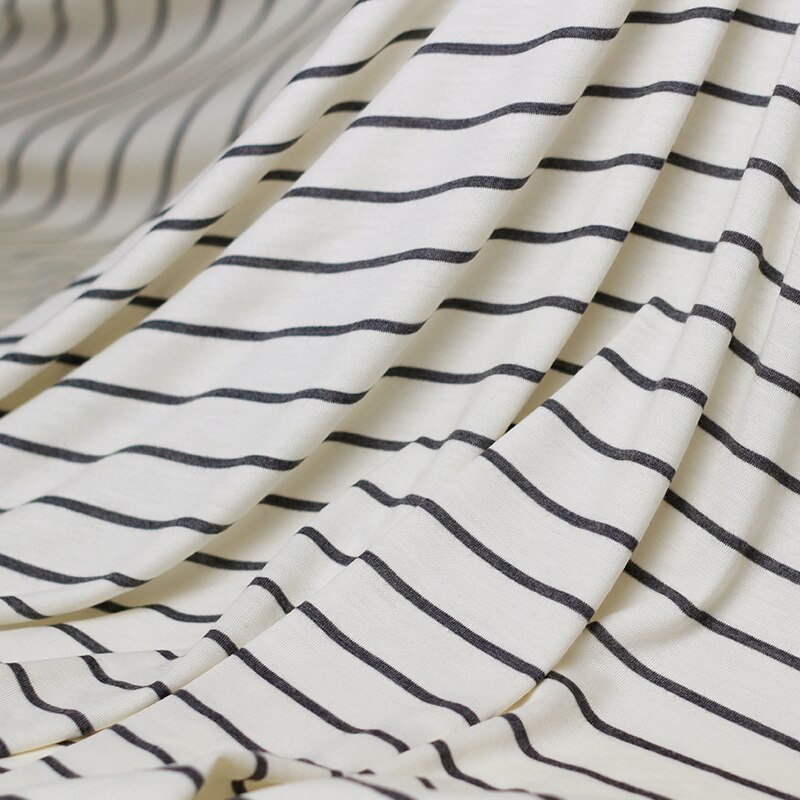 180cm Wdith Knitted wool fabric rice white and black stripe T-shirt bottom garment fabric