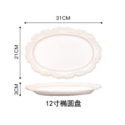 French Baroque ceramic plate retro embossed court style dishes European style tableware Western style dinner plate soup bowl: D