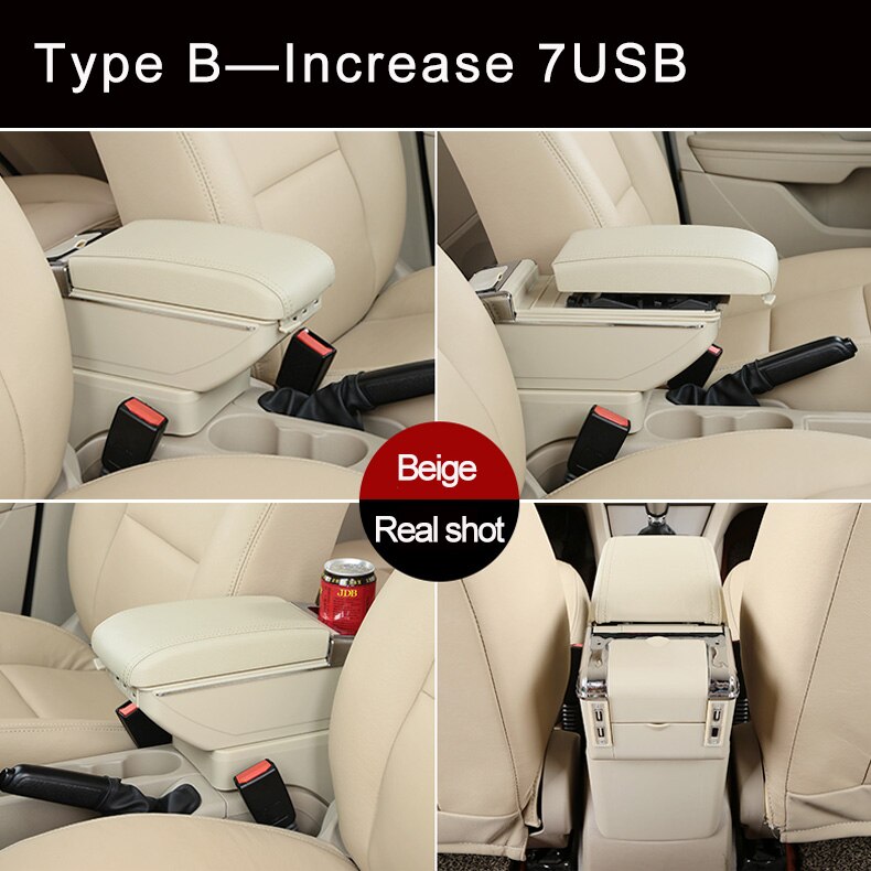 Boîte universelle d'accoudoir de voiture Auto accoudoir Central Pad Interface Usb Automobile boîte de rangement intérieure pièces de modification réglables: B Beige