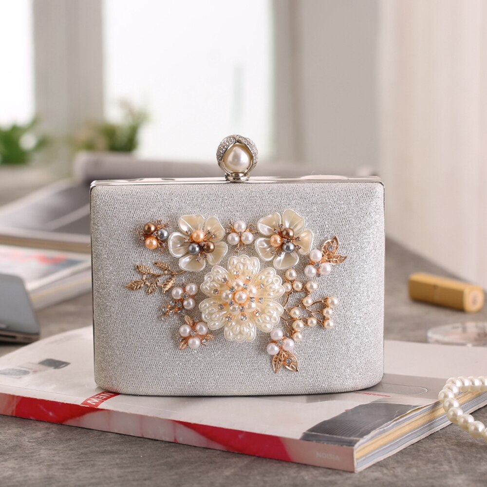 Delle nuove donne Della Perla Scintillante Sacchetto di Frizione di Sera/sacchetto di Cerimonia Nuziale Del Fiore Della Borsa del partito Portafoglio mobile sacchetto Del Vestito di Modo Della Catena borsa