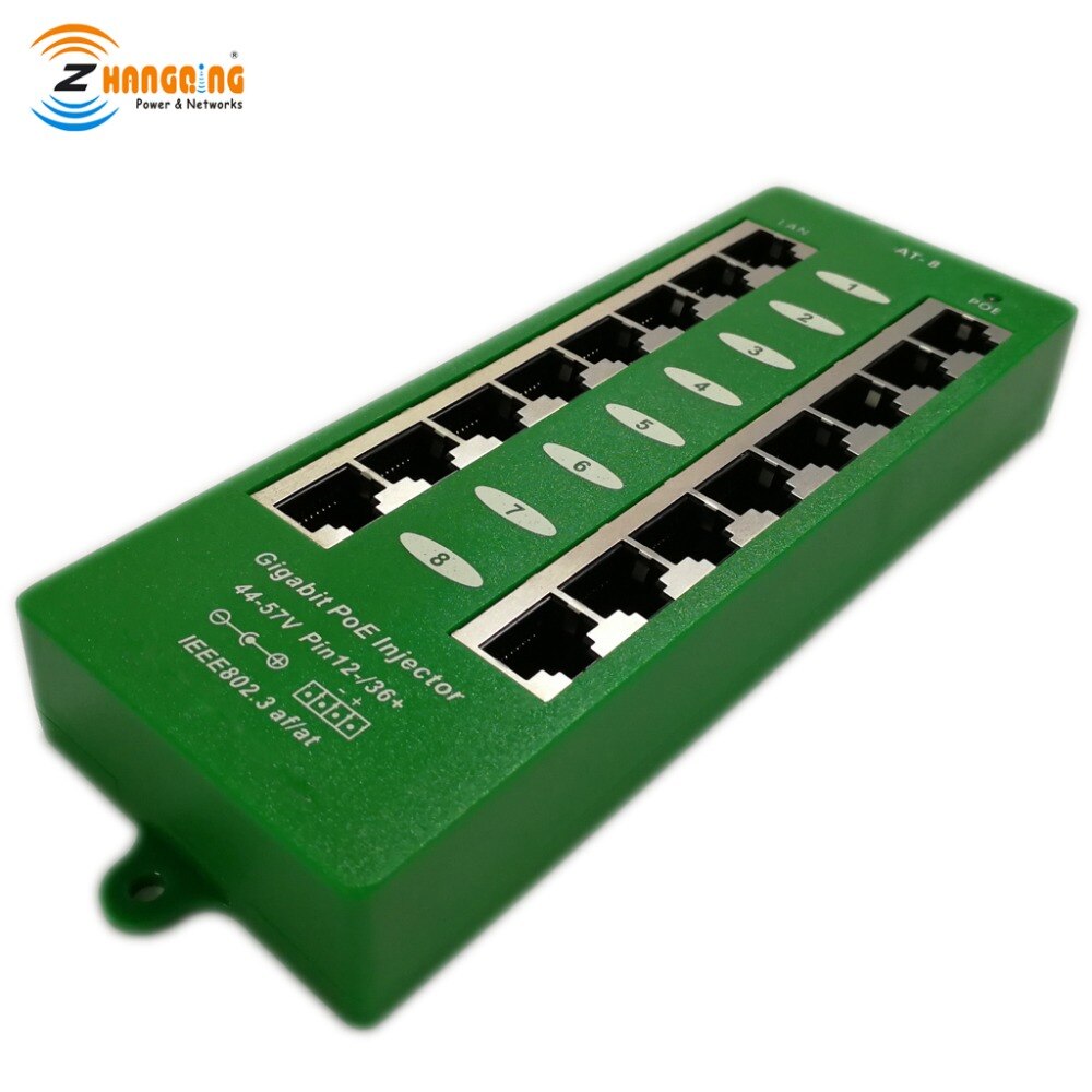 Security 802.3at Standard PoE Injector, 8port Gigabit 1000Mbps Active PoE Patch Panel For WiFi Access Point PoE Camera