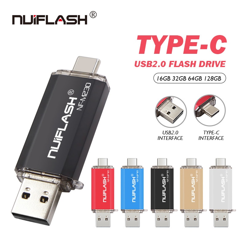 De Metal USB Flash Drive para Huawei P30 Samsung S10 S9 S8 USB 2,0 tipo-c Pendrive Pen Drive USB C memoria 256GB 128gb