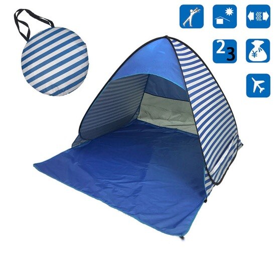 Beach tent boat ultra light folding tent pop-up automatic open tent family travel fish camping shade fishing outdoor ice fishing: Dark blue stripes