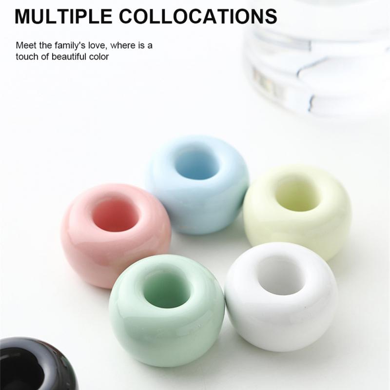 Tandenborstelhouder mini keramiek paar tandenborstelhouder donut vorm snoepkleurig badkameraccessoire tandenborstelstandaard roze schattig ontwerp