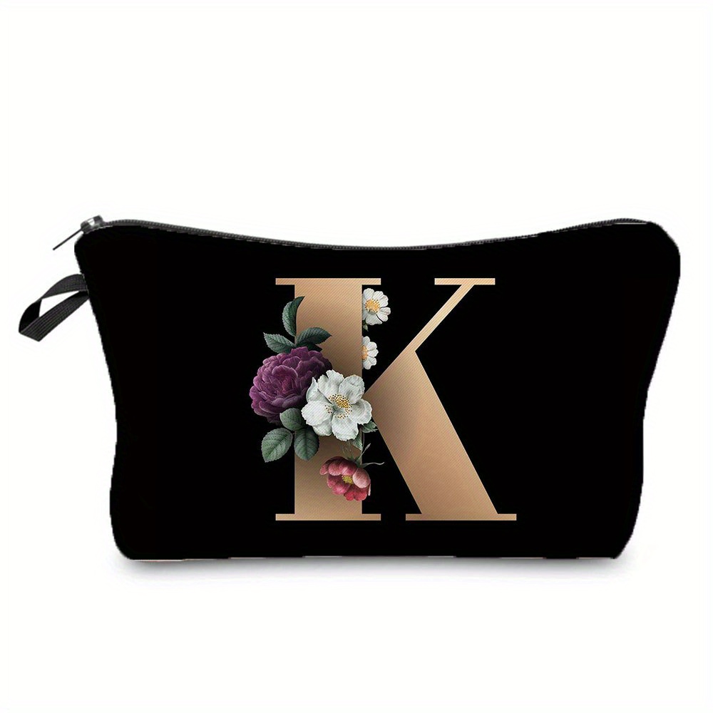 Flower & Letter Print Cosmetic Bag, Zipper Portable Makeup Pouch, Lightweight Coin Purse toiletry bag cajas organizadoras: army green