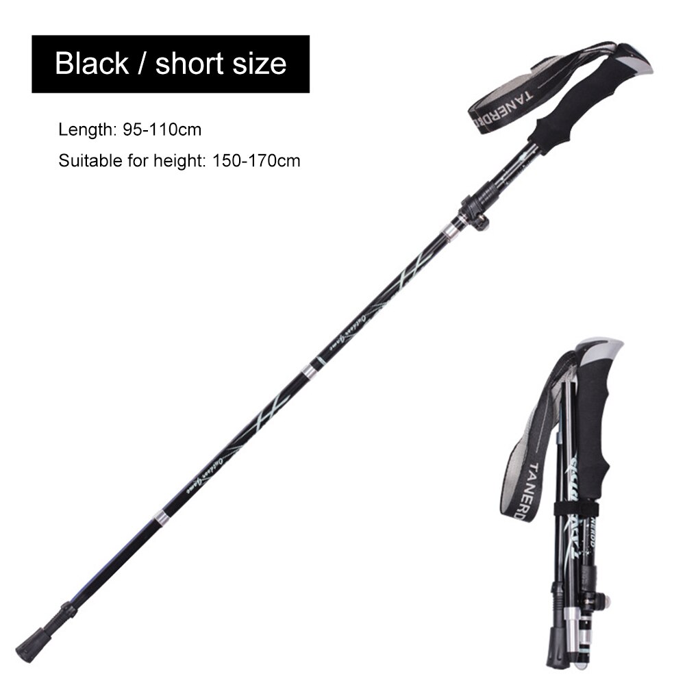 Loozykit udendørs foldbare vandrestave stavgang stav vandring antishock justerbar aluminiumslegering alpenstock: 110cm sorte