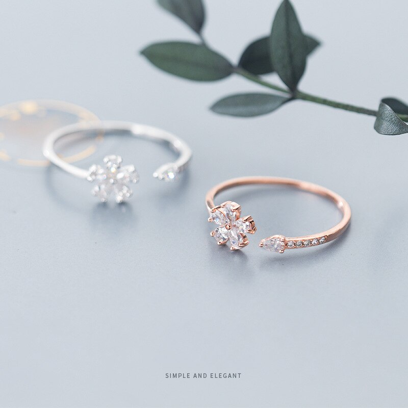 Modian äkta 925 sterling silver söt liten blomma växt fri storlek ring för kvinnor glittrande cz ring bröllop fina smycken