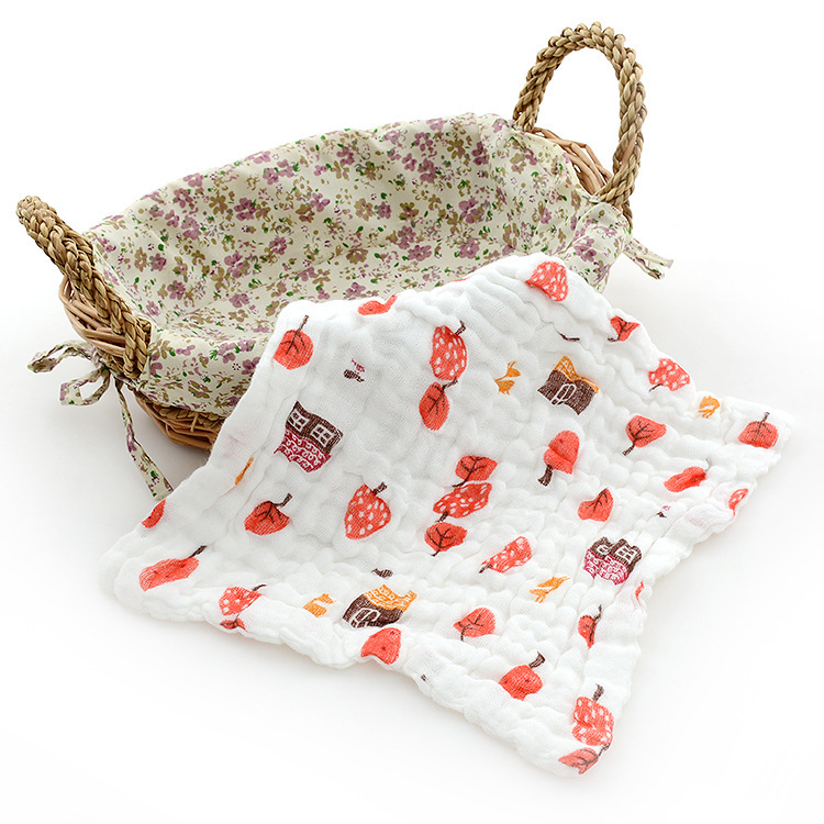 Six layers of gauze cotton square towel Children towel Fold a handkerchief Plain printed saliva towel