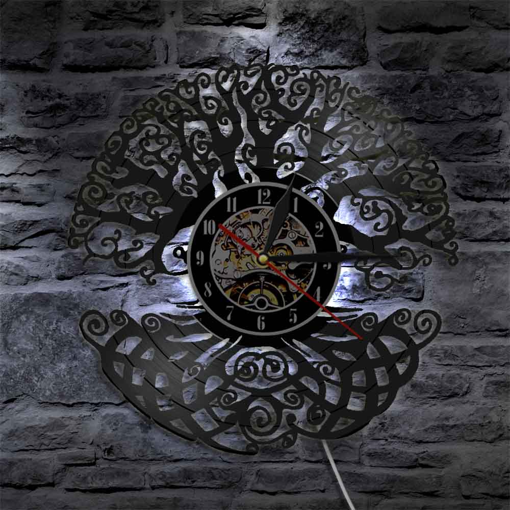 Reloj de pared Árbol de la vida árbol mágico decoración del hogar arte Vintage disco de vinilo reloj de Juego Largo bosque verde Madre Naturaleza 3D