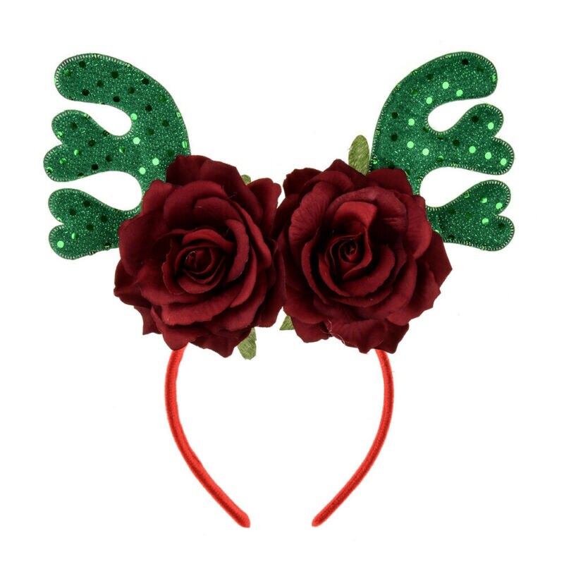 Vrouwen Meisjes Christmas Reindeer Antler Hoofdband Xmas Bloem Party Cosplay Hoofddeksels Haarband
