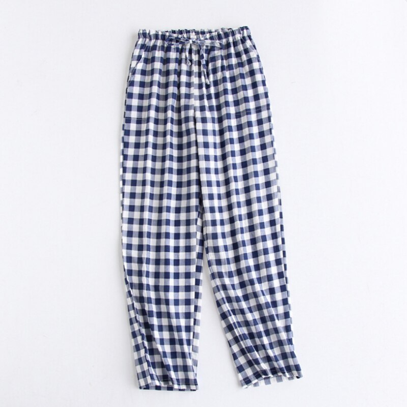 Men's Cotton Gauze Trousers Plaid Knitted Sleep Pants Mens Pajamas Pants Bottoms Sleepwear Pajama Short for Men Pijama Hombre