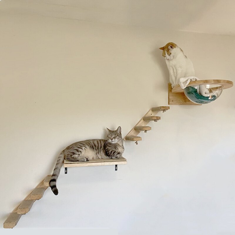 Væghængt kat hængekøje seng kæledyrsmøbel killing væghylde sæt kat aborre træ ridser klatrestolpe kat træhus legetøj