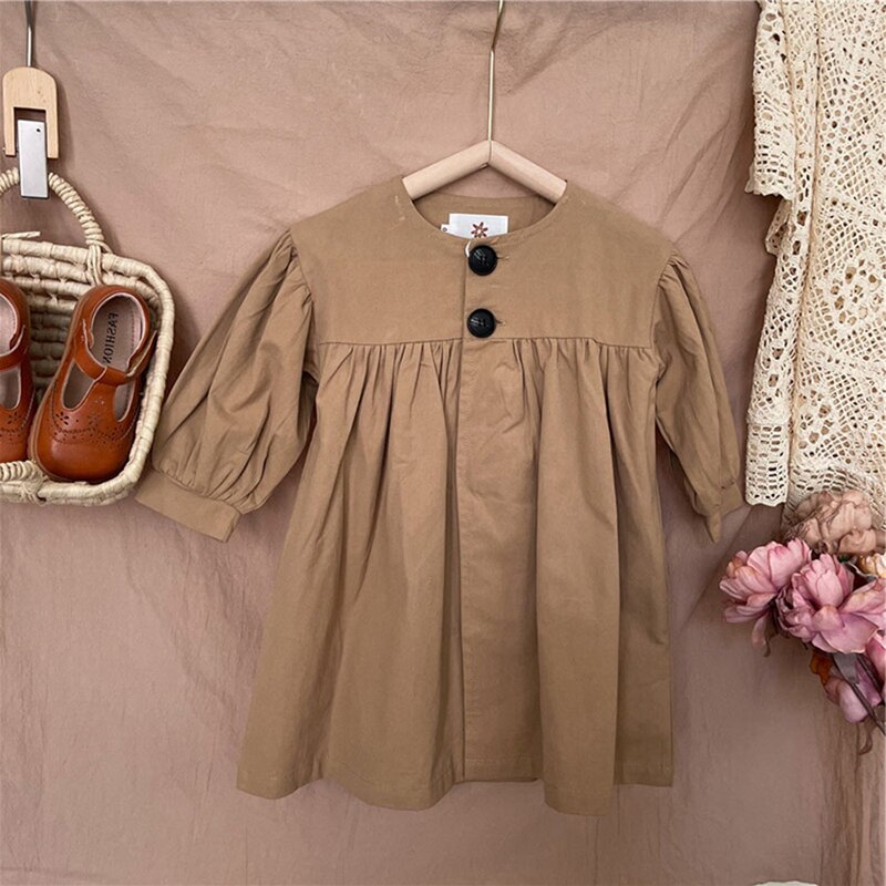 Autunno nuovi vestiti per bambini coreani bambola allentata Trench Toddler Girls nove punti cappotto manica bambino Casual semplice capispalla per bambini