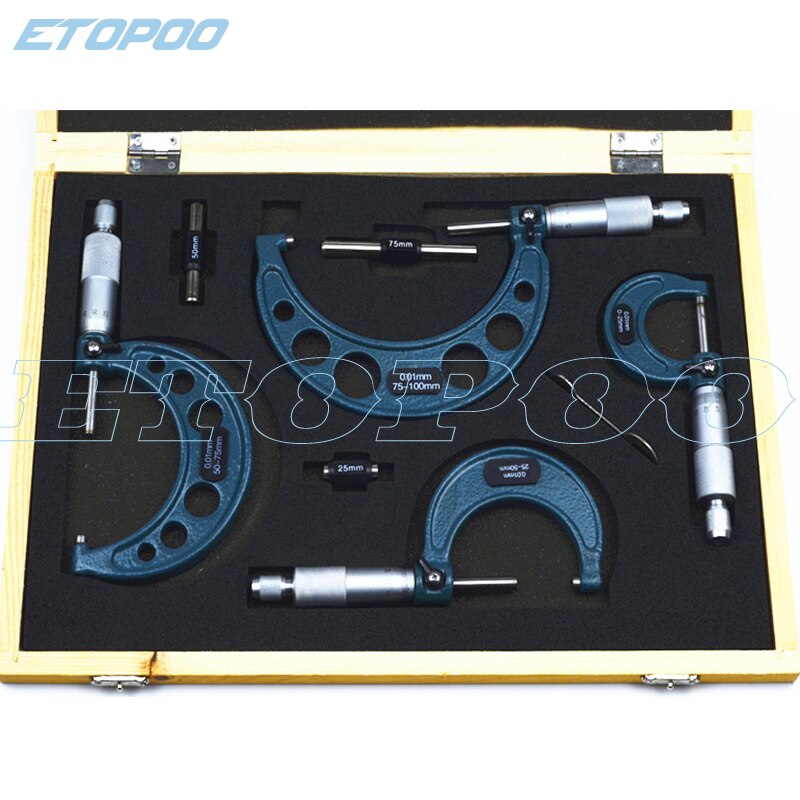 0-100mm 4pcs outside micrometer 0-25mm/25-50mm/50-75mm/75-100mm Metric Gauge Vernier Caliper thickness Measuring Tools