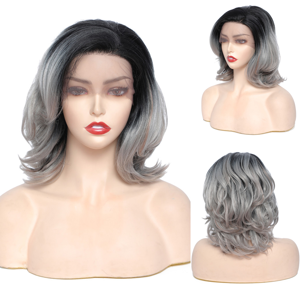 Peluca de X-TRESS ondulada con plumas para mujer, cabellera sintética con degradado, malla gratis española y roja, resistente al calor, para Cosplay, Bob corto: LIGHT MAUVE