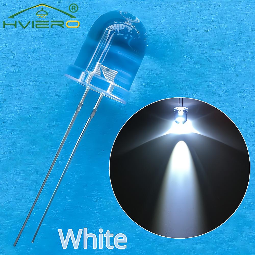 50Pcs 10mm Round Top Super Bright Lamp Beads Clear Emitting Diode LED White Red Green Blue Yellow UV Pink Orange Dome Light Bulb: WHITE