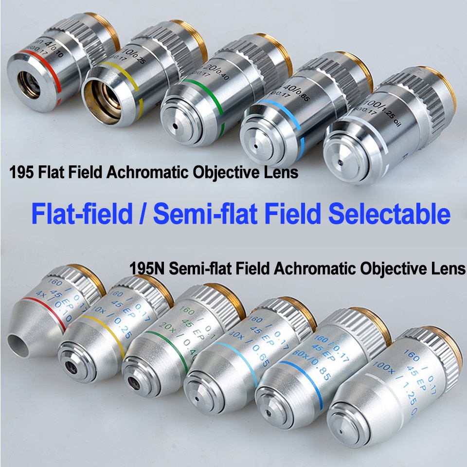 Microscope Objective lens 195 Flat-field / Semi-flat Field Achromatic Objective Lens 4x 10x 20x 40x 60x 100x Can be Choose